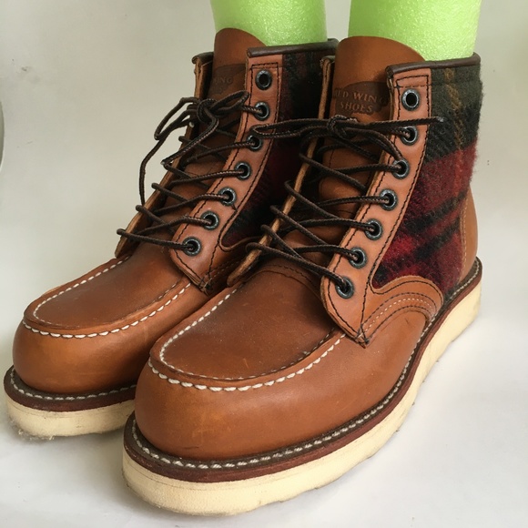 Red Wing x Woolrich Boots Collaboration Brown Classic Work Boot Plaid - Picture 2 of 14